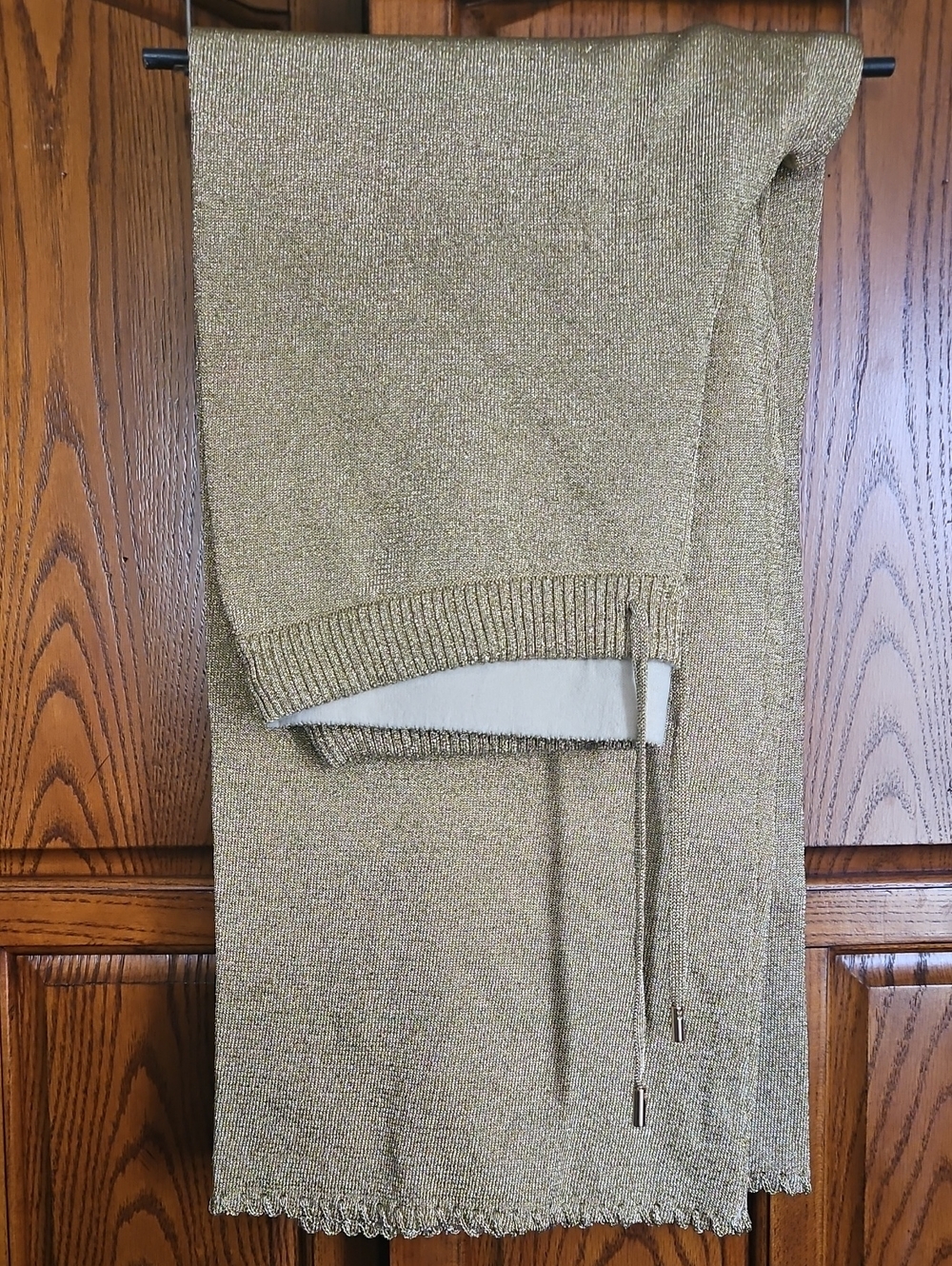 Metallic Knit Extra Wide Leg Pants in Gold